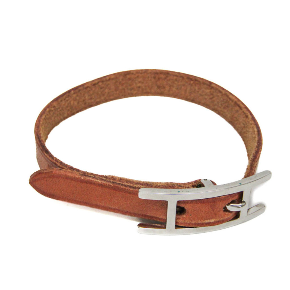 HERMES Silver Leather Bracelet